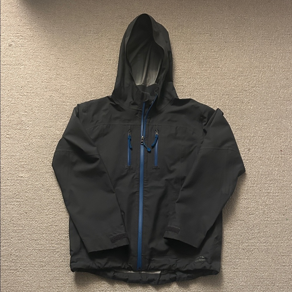 L.L. Bean Black Raincoat/shell with Blue Accents